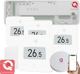 Automatizare Incalzire Pardoseala Q20 Controller 8 zone 4 Termostate Q30 Wireless Ecran e-Ink Panou tactil sticla Smart 