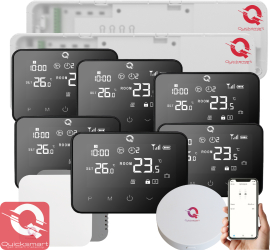 Kit automatizare smart Q20 Controller pentru incalzire in pardoseala 2 distribuitoare 16 zone 6 Termostate Wireless si Wifi 