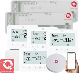 Kit Incalzire Pardoseala Wireless Q20 Automatizare Incalzire Pardoseala 2x Controller 8 zone 4 Termostate e-Hub Smart Alb 