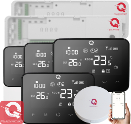 Kit Incalzire Pardoseala Wireless Q20 Automatizare Incalzire Pardoseala 2x Controller 8 zone zone 4 Termostate e-Hub Smart Negru 