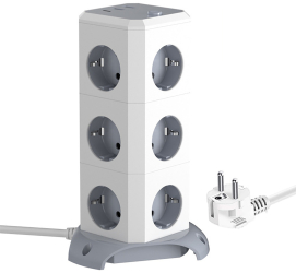Prelungitor inteligent multifunctional pentru birou 12 prize 2 x USB 1 x USB-C intrerupator alimentare protectie la supratensiune 1.8m