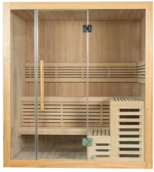 Sauna traditionala de interior 2&ndash 3 persoane cu soba electrica 6 kW din lemn Pin Termotratat SAUNA S11 