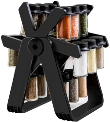 Suport Pentru Condimente Rotativ Multifunctional Pivotant 360° Portabil Usor de Montat 34x23 cm ABS/Sticla Negru