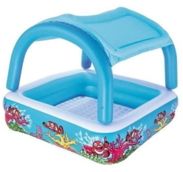 Piscina gonflabila pentru  copii patrata cu acoperis model coral 147x147x122  cm Bestway 
