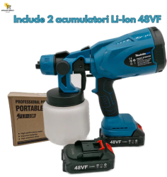 Pistol de vopsit electric fara fir APF capacitate cuva 800ml viteza 30.000 RPM set 2x50Ah baterii priza EU