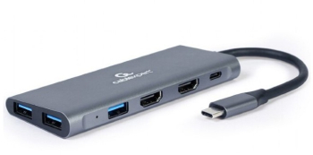 DOCKING Station Gembird universal 3-in-1 conec PC USB Type C USB-C x 1 USB-A 3.0 x 3 HDMI x 2 PD 100W argintiu 