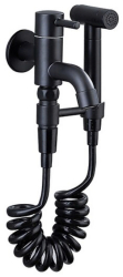 Set de dus de tip bideu cu pulverizator de apa si robinet pentru toaleta Negru 