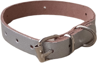 Zgarda argintie piele naturala pentru caini mici 35 x 1 5 cm 