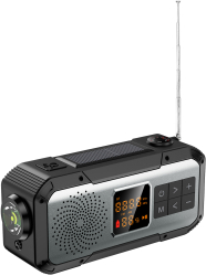 Radio portabil multifunctional AM-FM ZEEVOS cu incarcare solara si manuala boxa bluetooth functie SOS lanterna termometru afisare led 