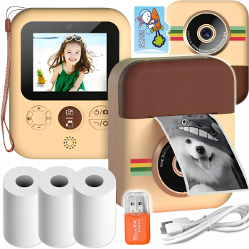Aparat foto digital si video cu imprimare termica pentru copii Zola card memori microSD 32 GB 3 role de hartie incarcare USB-C autocol 