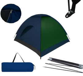 Cort camping 2 persoane Zola® plasa pentru insecte impermeabil husa 180 x 180 x 135 cm albastru/verde 