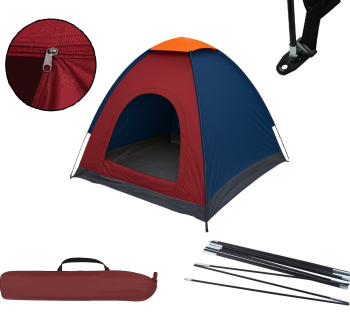 Cort camping 2 persoane Zola® plasa pentru insecte impermeabil husa 180 x 180 x 135 cm albastru/visiniu 