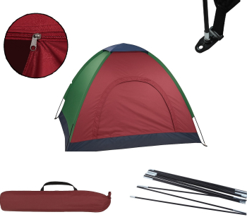 Cort camping 2 persoane Zola® plasa pentru insecte impermeabil husa 180 x 180 x 135 cm verde/visiniu 