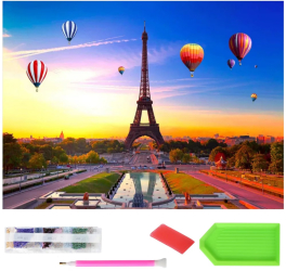 Goblen mozaic cu diamante Zola peisaj Turnul Eiffel si baloane cu aer cald colorate 120 x 60 cm 