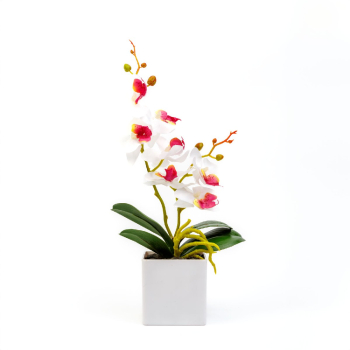 Planta Artificiala Decorativa Orhidee in Ghiveci cu Aspect Natural Culoare Mov Inaltime 37 cm 