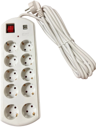 Prelungitor triplu ALIEN cu 10 prize 2 porturi USB 10 m 16A protectie la supratensiune 