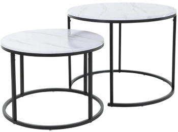 Set 2 Masute Rotunde &ndash Blat MDF cu Aspect Marmura and Cadru Metalic &ndash H and S Collection 