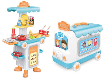 Set bucatarie pentru baieti Zola® 2 in 1 autobuz-bucatarie albastru 