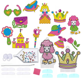 Set creativ 12 stickere mozaic cu diamante Zola model printesa autocolante cu sablon diamante aplicator tavita 2 ventuze 