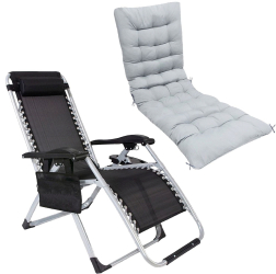 Set Scaun cu Perna tip Sezlong Pliabil Deluxe Gravitatie Zero pentru Terasa Gradina sau Plaja cu Tetiera si Suport Bauturi Reglabil Negru 