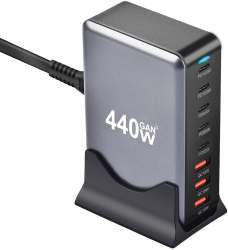 Statie de Incarcare USB 440W GaN3 Incarcare rapida a 8 dispozitive simultan USB-C si USB-A Pentru Laptop Tableta Telefon Casti Ceas 