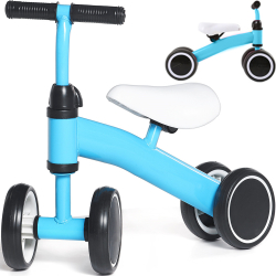 Bicicleta fara pedale pentru copii Zola® 4 roti spuma EVA inaltime 42 cm diametru roti 12.5 cm albastra 