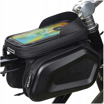 Geanta pentru bicicleta 2 in 1 cu spatiu pentru telefon Zola 2 buzunare laterale fixare velcro impermeabila 20 x 19 x 17 cm neagra 