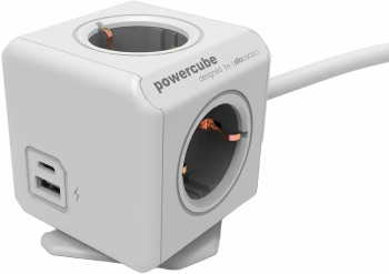 Prelungitor cubic Powercube by Allocacoc 2xUSB 4 prize 1.5m alb/gri 