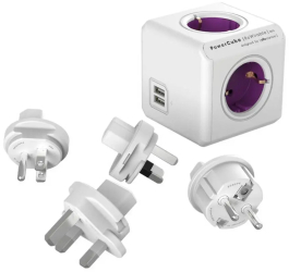 Prelungitor cubic Powercube by Allocacoc 3 adaptoare 2xUSB 4 prize alb/mov 