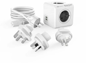 Prelungitor cubic Powercube by Allocacoc 3 adaptoare 2xUSB 4 prize cablu IEC 1m alb/gri 