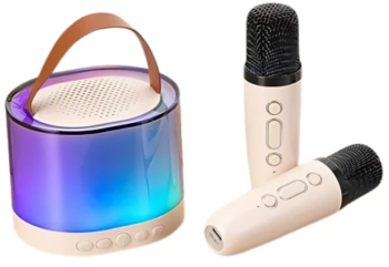 Set karaoke cu difuzor si 2 microfoane Zola Bluetooth 5.2 conectare la 2 dispozitive raza de actiune 10 m efecte vocale iluminare LED