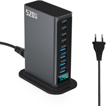 Incarcator rapid 520W 8 porturi USB si Type-C QC3.0 & PD3.0 universal compatibil telefon laptop tableta negru 