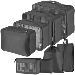 Set 8 organizatoare pentru bagaj de voiaj Zola® cu fermoar marimi diferite negre 