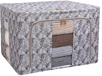 Cutie Depozitare Flippy 66L din Material Textil 50 x 40 x 33 cm pentru Haine si Lenjerii Model Bambus Negru 