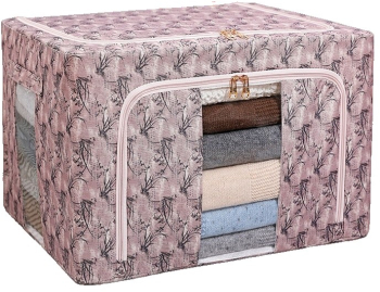 Cutie Depozitare Flippy 66L din Material Textil 50 x 40 x 33 cm pentru Haine si Lenjerii Model Bambus Roz 