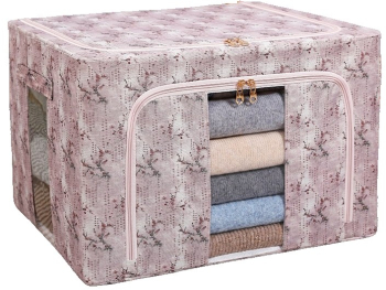 Cutie Depozitare Flippy 66L din Material Textil 50 x 40 x 33 cm pentru Haine si Lenjerii Model Floare de Prun Roz 