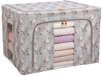 Cutie Depozitare Flippy 66L din Material Textil 50 x 40 x 33 cm pentru Haine si Lenjerii Model Flori de Primavara Gri