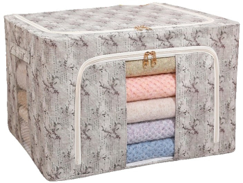 Cutie Depozitare Flippy 66L din Material Textil 50 x 40 x 33 cm pentru Haine si Lenjerii Model Flori de Primavara Verde 
