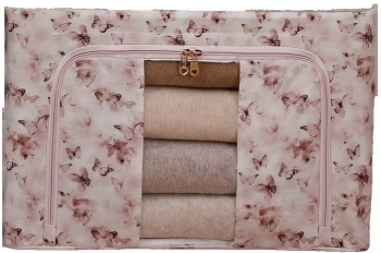 Cutie Depozitare Flippy 66L din Material Textil 50 x 40 x 33 cm pentru Haine si Lenjerii Model Fluturasi Roz/Gri 