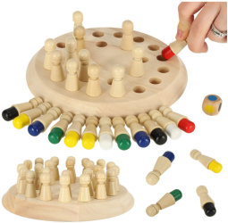 Joc de Memorie tip Sah pentru copii tabla de lemn rotunda piese colorate zar inclus multicolor 