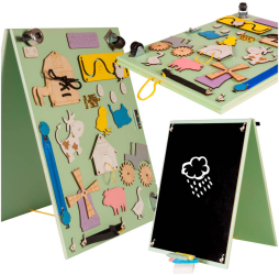 Jucarie educativa tabla senzoriala cu doua fete din lemn model ferma 28 x 37 5 x 50 cm 