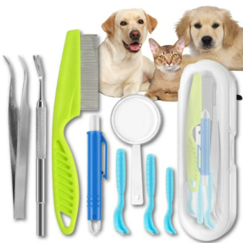 Kit pentru extractia capuselor Zola pentru caini si pisici 6 extractoare diferite lupa pieptene cutie depozitare 