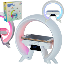 Lampa de veghe LED RGB incarcator inductiv si radio alb 