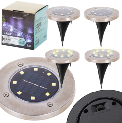 Set 4 lampi solare alb cald cu senzor de lumina si 8 leduri cu fixare in soare 