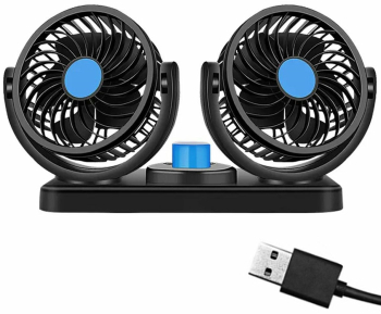 Ventilator dublu de masina Zola 2 trepte de viteza 12V unghi de inclinare reglabil fixare banda auto adeziva alimentare USB 26.5 x 14 