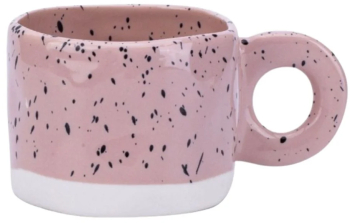 Cana ceramica culoarea roz cu picatele maner rotund 275 ml design modern glazurat CUP29 