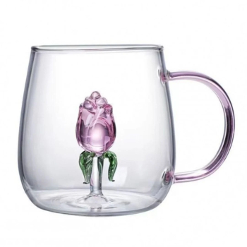 Cana cu lalea de sticla in interior pereti dubli sticla borosilicata 400 ml SZK129 