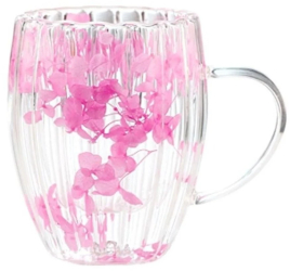 Cana cu petale de trandafiri roz pereti dubli sticla borosilicata 300 ml SZK157 