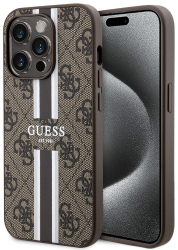 Husa pentru iPhone 15 Pro - Guess Hardcase 4G Printed Stripes MagSafe GUHMP15LP4RPSW - Brown 