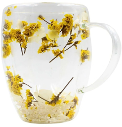 Cana cu flori uscate statice yellow pereti dubli sticla borosilicata 350 ml SZK103 